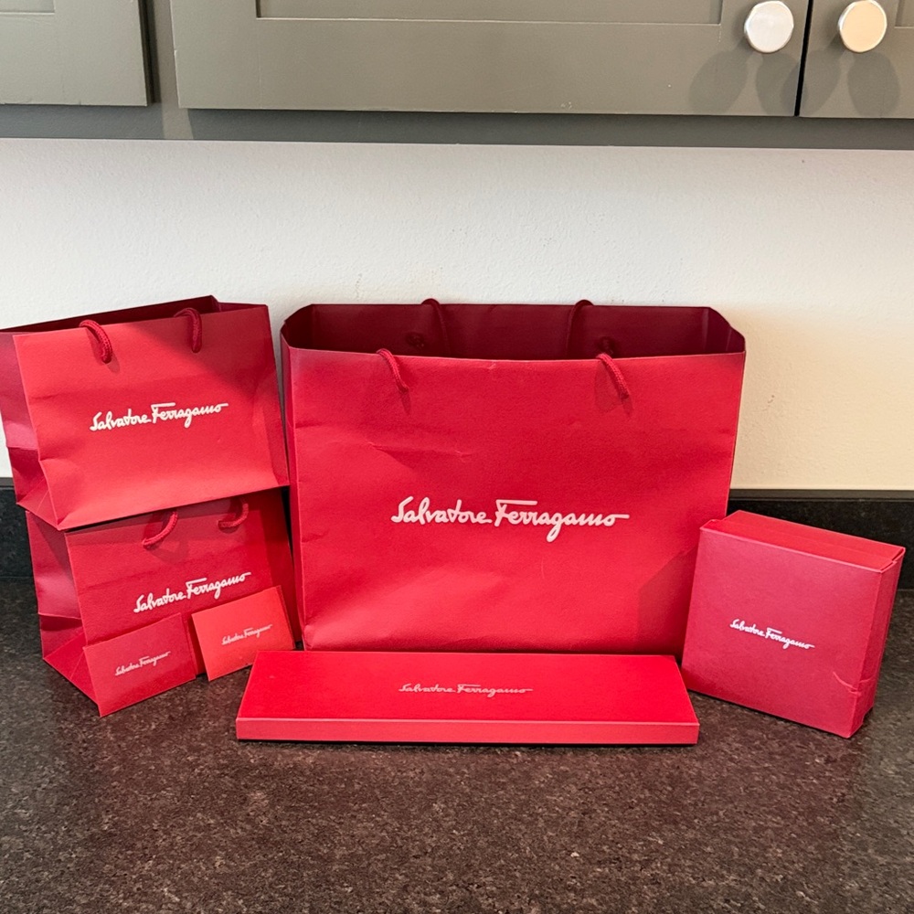 Salvatore Ferragamo Red Luxury Gift Bag and Box Set